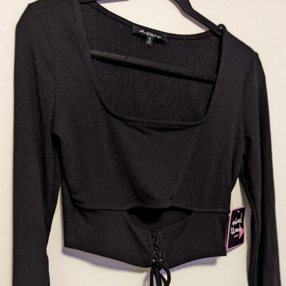 New With Tags Black Long Sleeve Crop Top